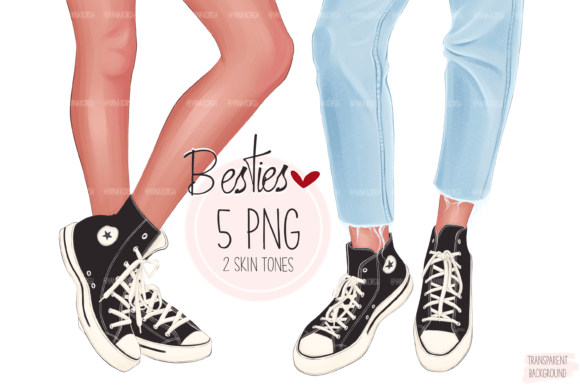 Best Friends in Sneakers Clipart, Bestie: Modern Design for Creators