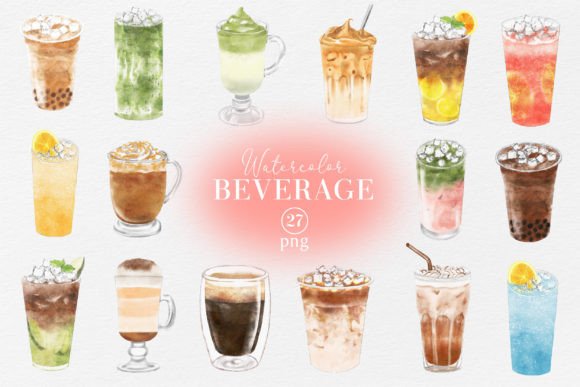 Beverages Watercolor Collection: Hand-Painted Elements for Modern Design