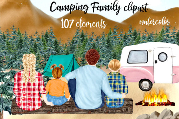 Camping Clipart Family Camping Clipart: Watercolor Assets for Designers
