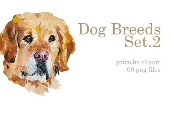 Charming Dog Breeds Set 2: Handpainted Gouache Clipart for Designers