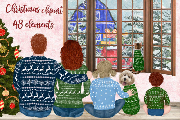 Christmas Family Clipart: Matching Sweaters for Festive Designs