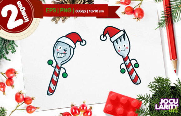 Cute Christmas Spoon and Fork Cartoon: A Festive Design Asset