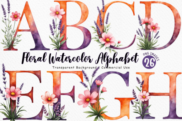 Designing with the Lavender Flower Watercolor Alphabet PNG