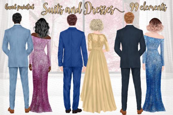 Elegant Wedding Clipart: Suits & Dresses for Modern Designs