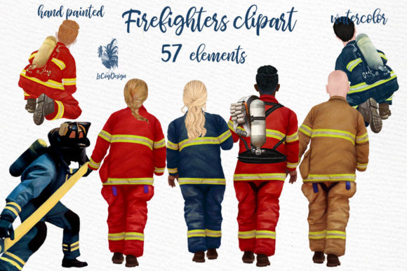 Firefighters Clipart: Hand-Painted Heroism for Your Designs