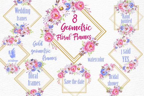 Geometric Floral Gold Frames Clipart for Designers