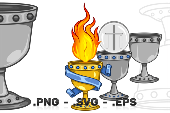 Golden Elegance: The Sacred Chalice with Ribbon and Host Vector