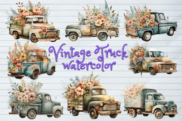 Rustic Charm: Using Vintage Trucks Watercolor Clipart in Your Projects