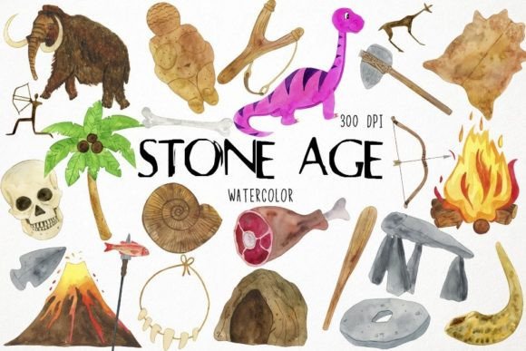 Stone Age Watercolor Clipart for Creative Projects