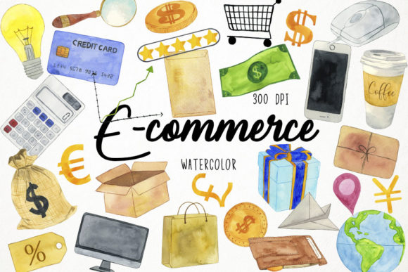 Watercolor Ecommerce Clipart, Shopping: Fresh Assets for Digital Design