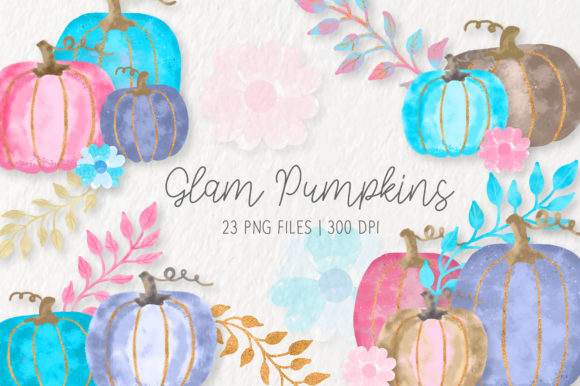 Watercolor Glam Pumpkins Clipart Set: A Designer's Autumn Asset