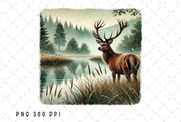 Watercolor Lake Deer Hunting Buck PNG for Your Projects