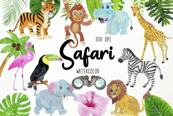 Watercolor Safari Clipart Jungle Clipart: Authentic Artistry for Modern Projects