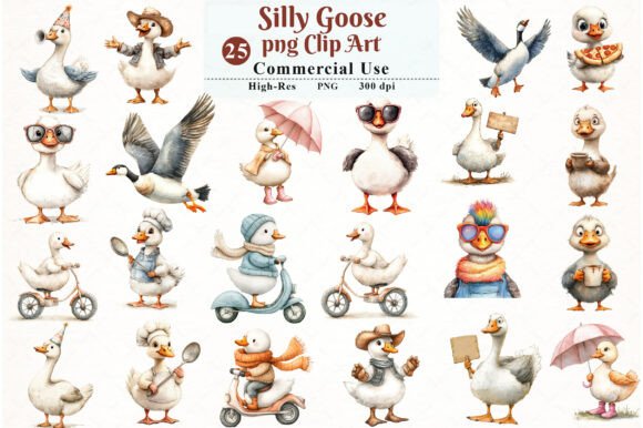 Watercolor Silly Goose Clipart: A Playful Design Asset for Creative Projects