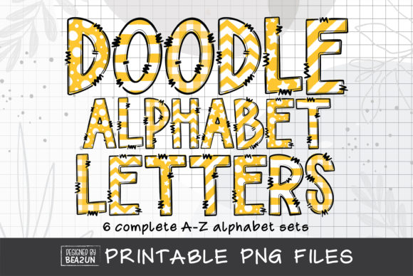 White Yellow Doodle Alphabet Sublimation: A Playful Set for Crafters